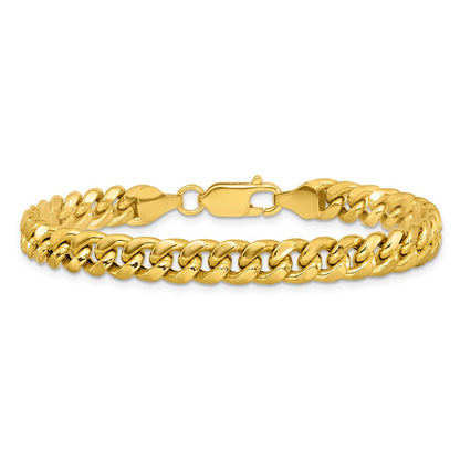 7 Inch 10K Yellow Gold 6.75mm Semi-Solid Miami Cuban Chain Bracelet