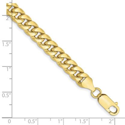 7 Inch 10K Yellow Gold 6.75mm Semi-Solid Miami Cuban Chain Bracelet