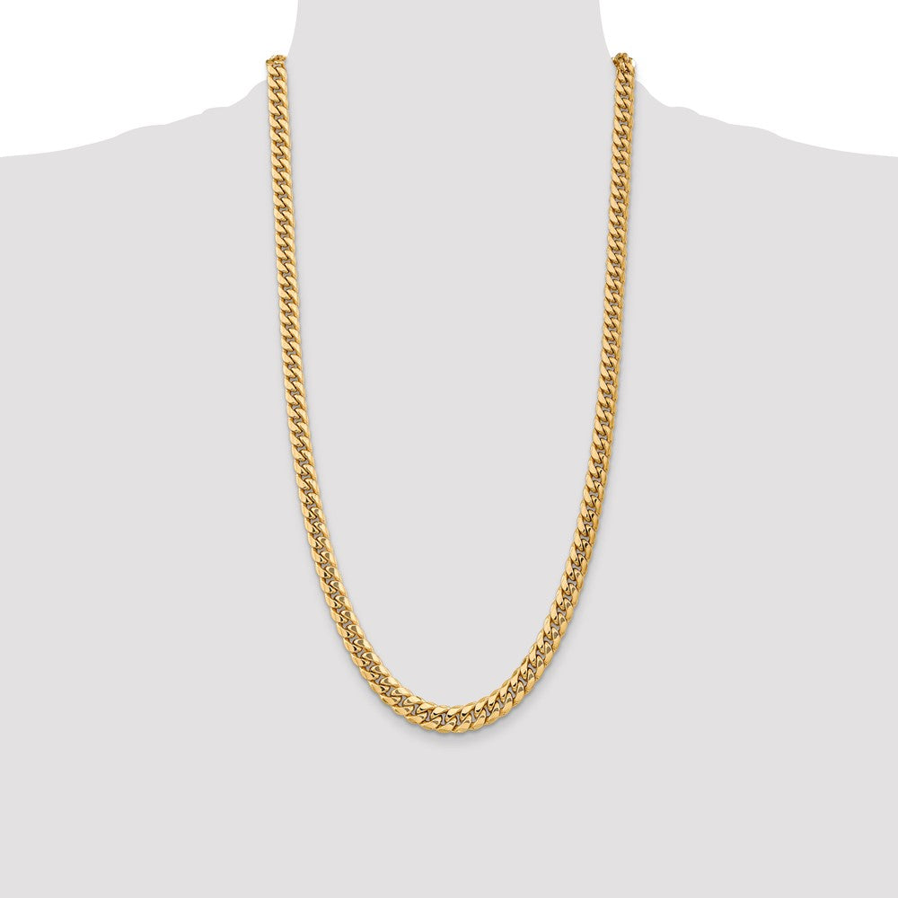 28 Inch 10K Yellow Gold 7.3mm Semi-Solid Miami Cuban Chain Necklace