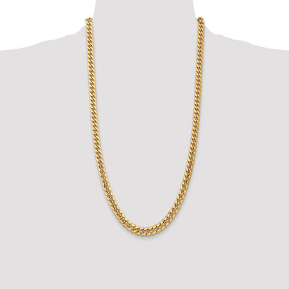 28 Inch 10K Yellow Gold 7.3mm Semi-Solid Miami Cuban Chain Necklace