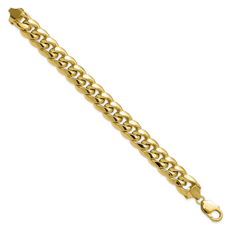 9 Inch 10K Yellow Gold 10K 13.2mm Semi-Solid Miami Cuban Chain Bracelet