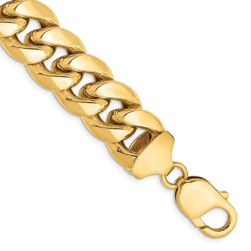 9 Inch 10K Yellow Gold 10K 13.2mm Semi-Solid Miami Cuban Chain Bracelet