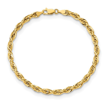 10k Yellow Gold 4.25mm Semi-Solid Rope Chain Bracelet