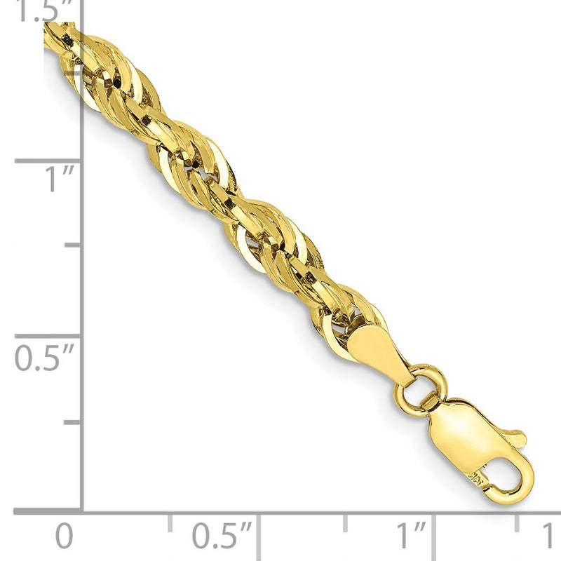 8 Inch 10k Yellow Gold 4.25mm Semi-Solid Rope Chain Bracelet