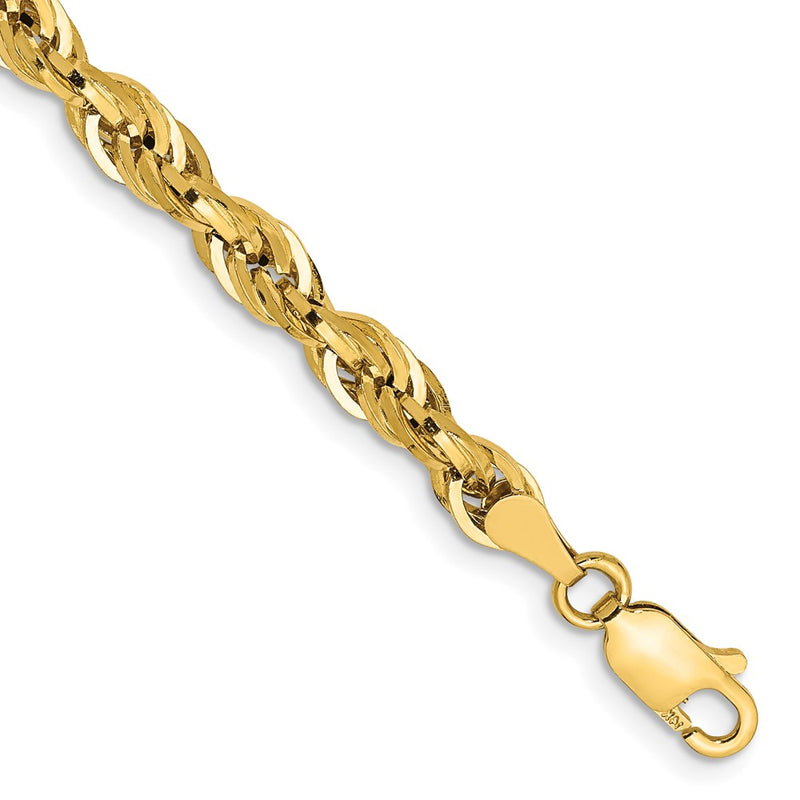 8 Inch 10k Yellow Gold 4.25mm Semi-Solid Rope Chain Bracelet