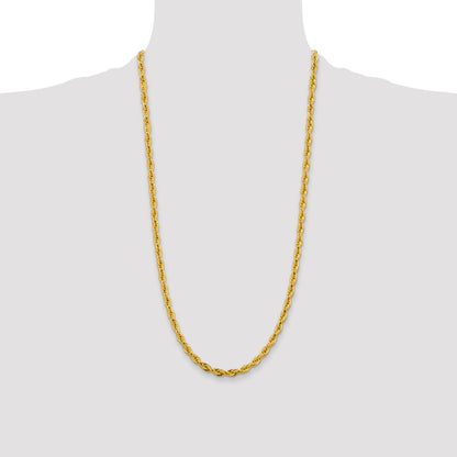 28 Inch 10k Yellow Gold 4.75mm Semi-Solid Rope Chain Necklace