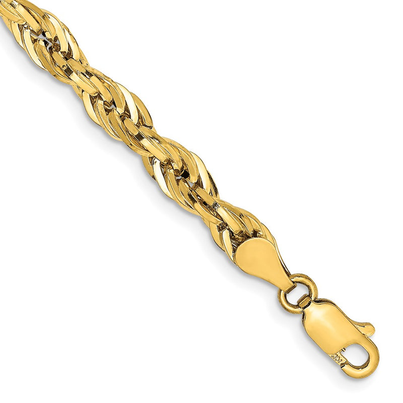 8 Inch 10k Yellow Gold 4.75mm Semi-Solid Rope Chain Bracelet