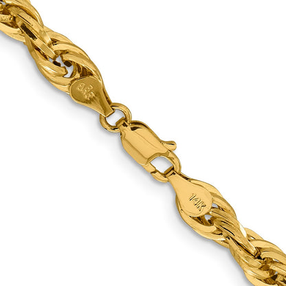 28 Inch 10k Yellow Gold 5.4mm Semi-Solid Rope Chain Necklace