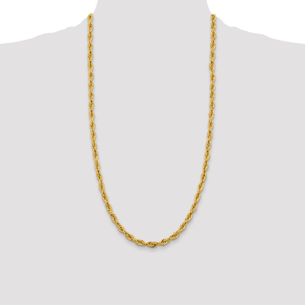 28 Inch 10k Yellow Gold 5.4mm Semi-Solid Rope Chain Necklace
