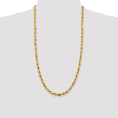 28 Inch 10k Yellow Gold 5.4mm Semi-Solid Rope Chain Necklace