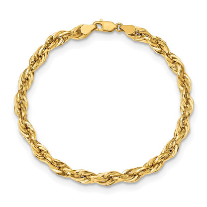 10k Yellow Gold 5.4mm Semi-Solid Rope Chain Bracelet