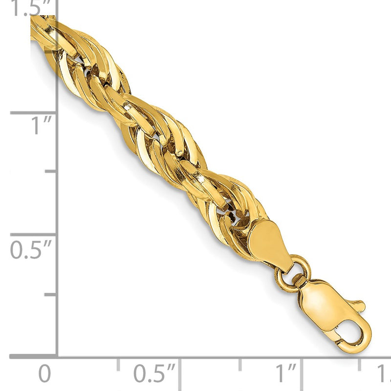 8 Inch 10k Yellow Gold 5.4mm Semi-Solid Rope Chain Bracelet