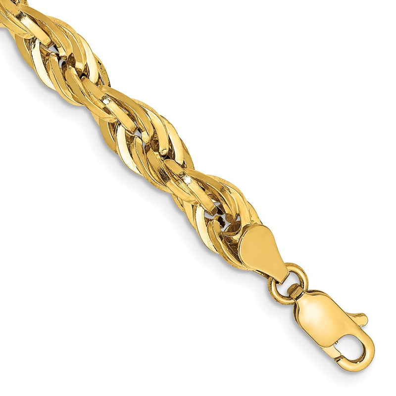 8 Inch 10k Yellow Gold 5.4mm Semi-Solid Rope Chain Bracelet