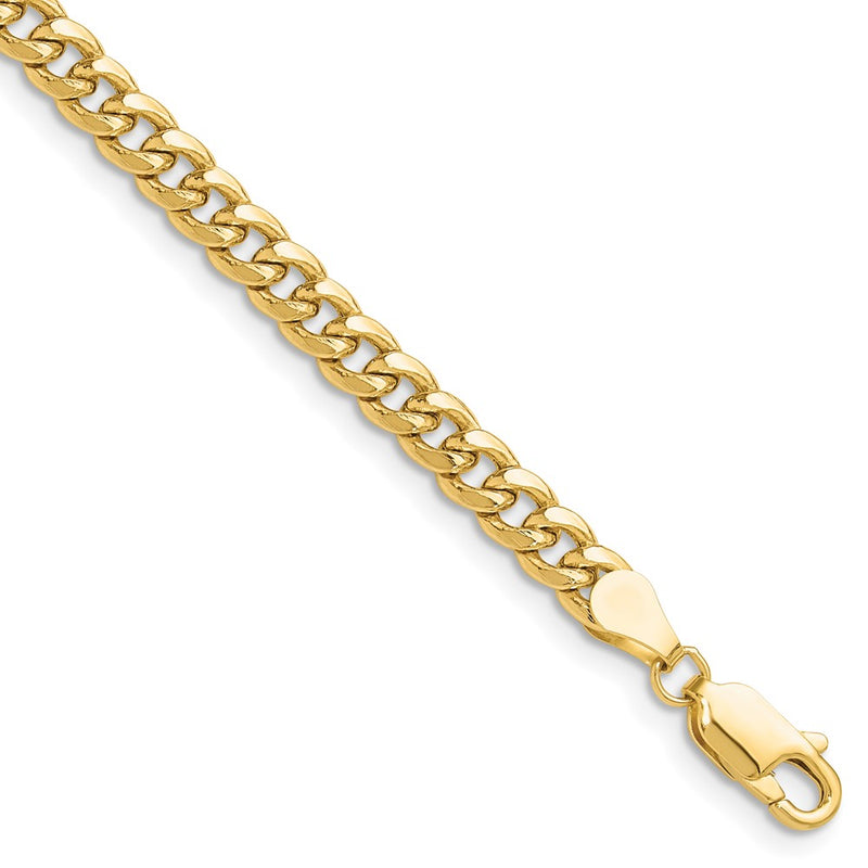 8 Inch 10K Yellow Gold 4.5mm Semi-Solid Miami Cuban Chain Bracelet