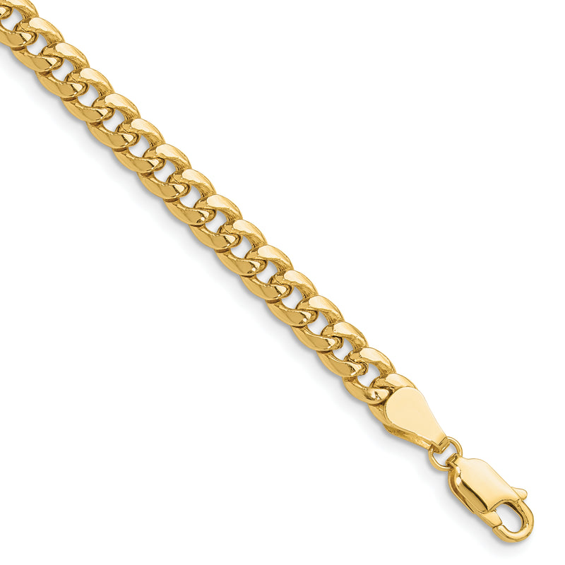 9 Inch 10K Yellow Gold 5.25mm Semi-Solid Miami Cuban Chain Bracelet