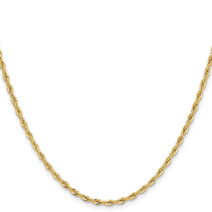 10K Yellow Gold 2.5mm Semi-Solid Rope Chain Necklace