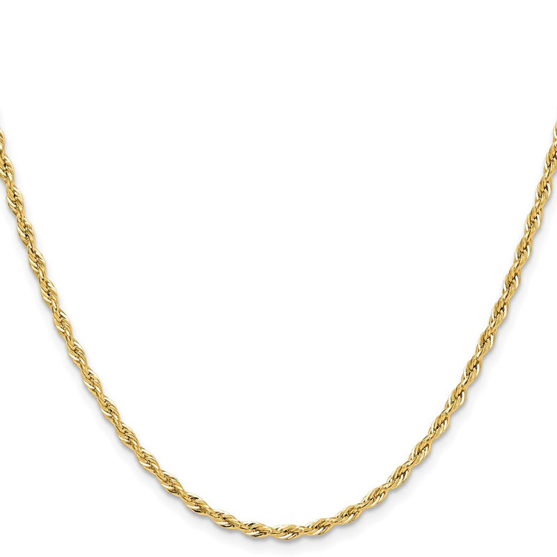 10K Yellow Gold 2.5mm Semi-Solid Rope Chain Necklace