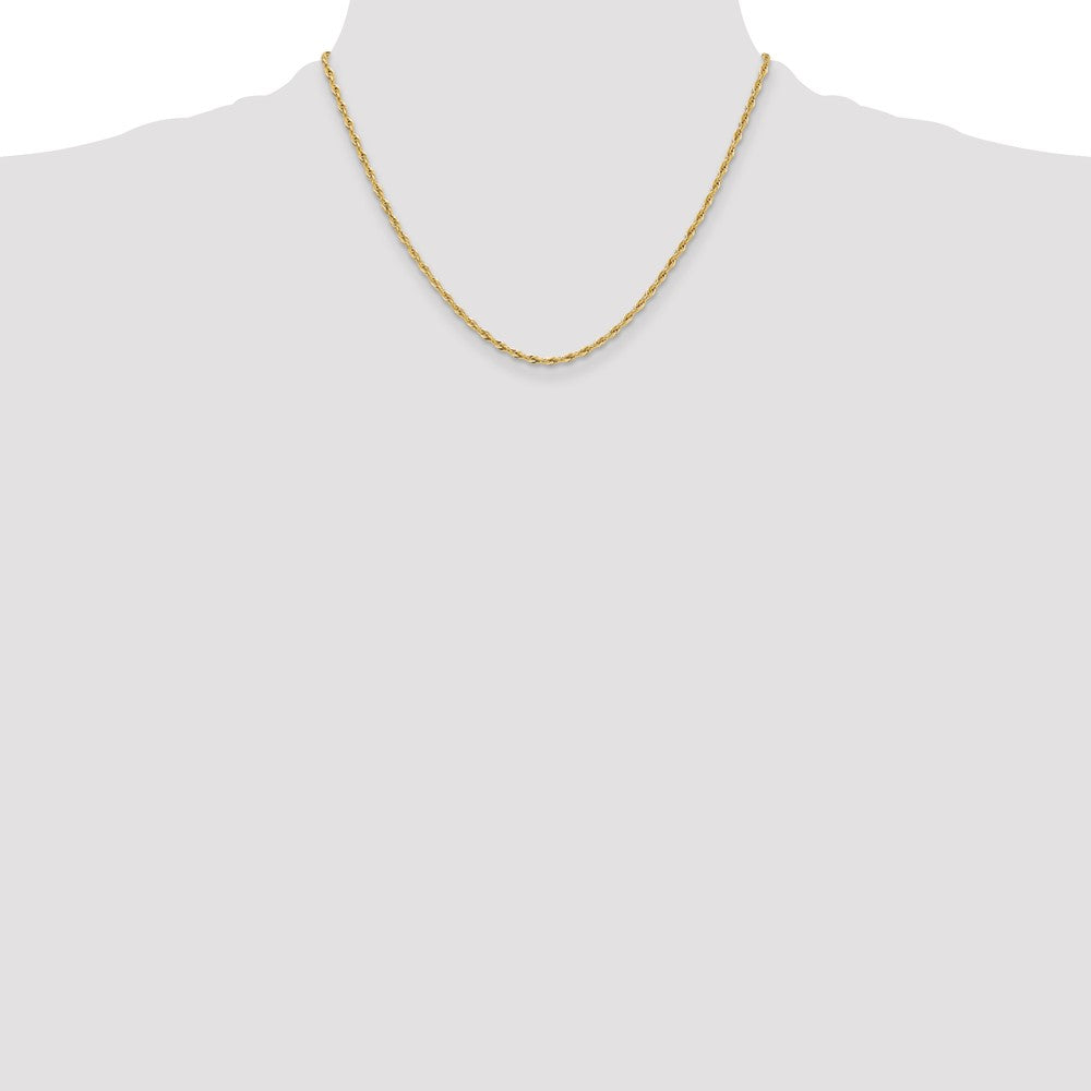 10K Yellow Gold 2.5mm Semi-Solid Rope Chain Necklace