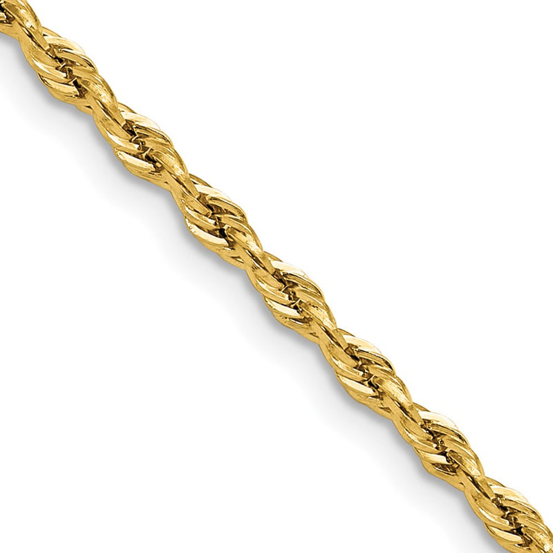 10K Yellow Gold 2.5mm Semi-Solid Rope Chain Necklace