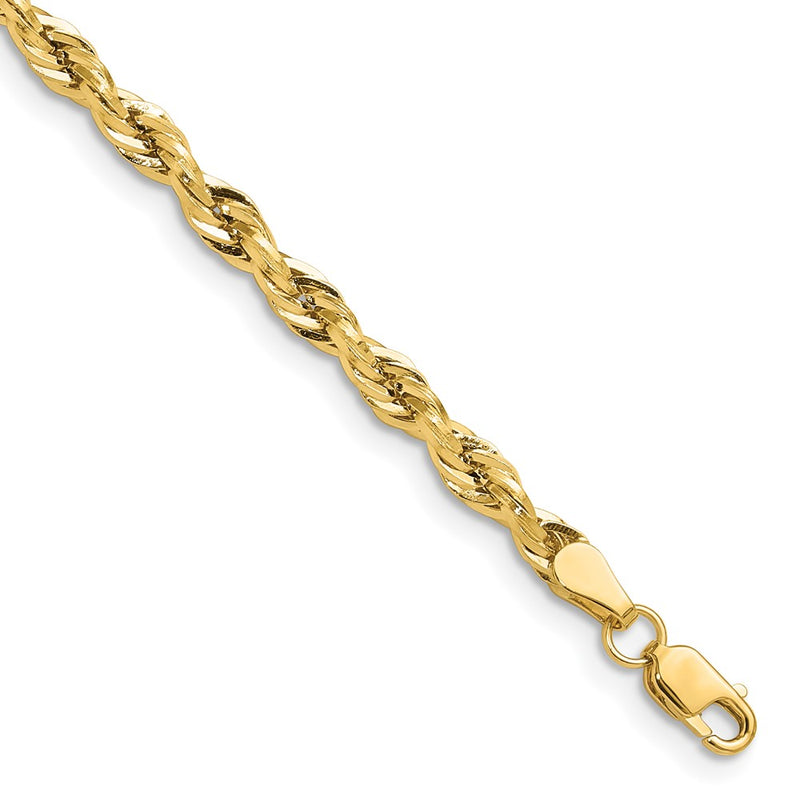 8 Inch 10K Yellow Gold 3.5mm Semi-Solid Rope Chain Bracelet