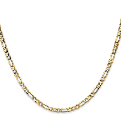 22 Inch 10k Yellow Gold 3.5mm Semi-Solid Figaro Chain Necklace