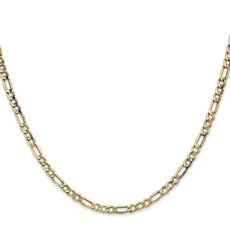 2 Inch 10k Yellow Gold 3.5mm Semi-Solid Figaro Chain Necklace