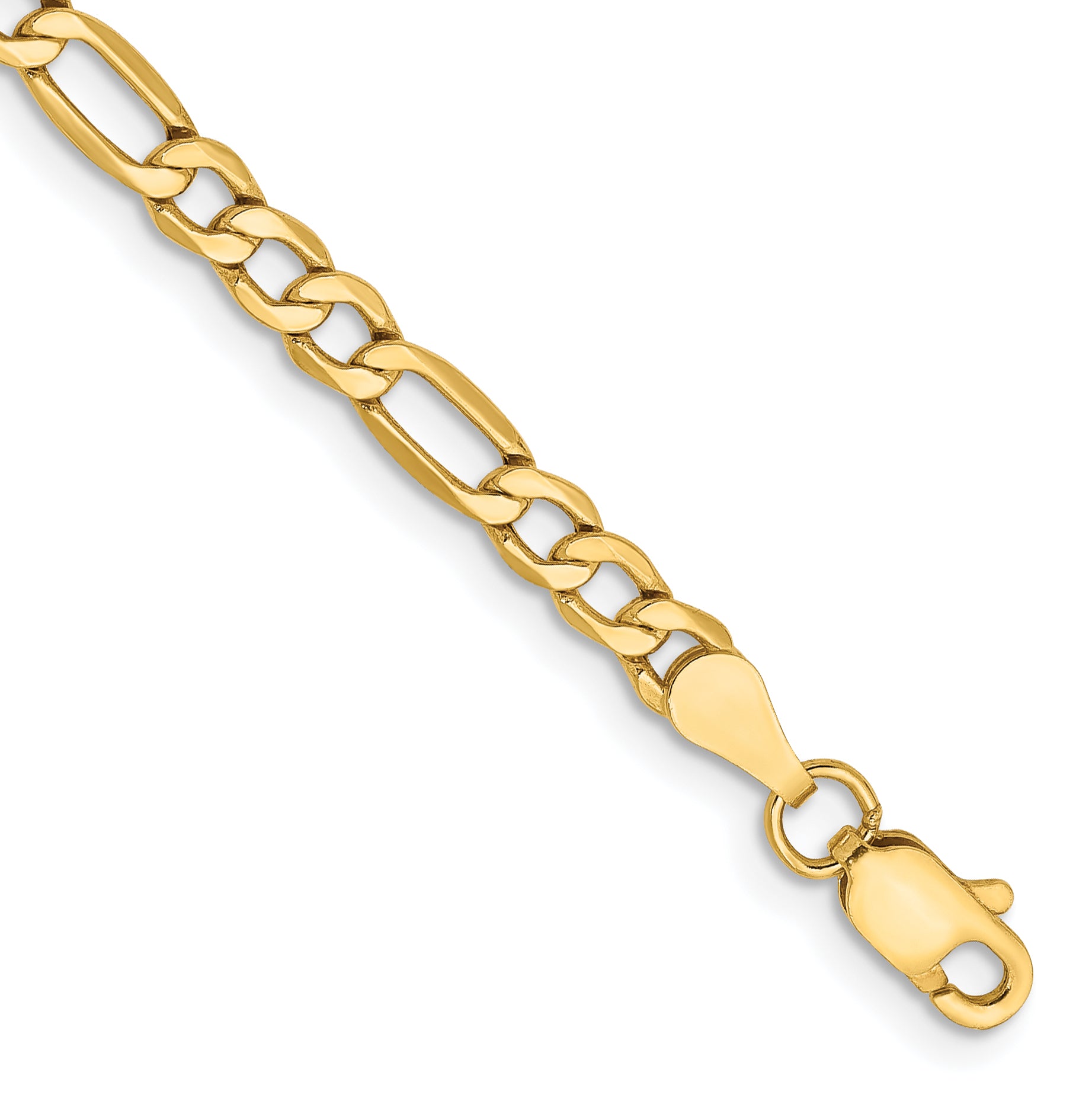 10K Yellow Gold 3.5mm Semi-Solid Figaro Chain
