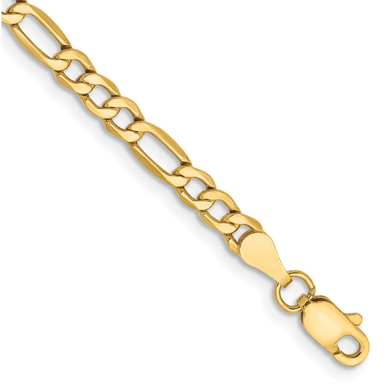 9 Inch 10K Yellow Gold 3.5mm Semi-Solid Figaro Chain Bracelet