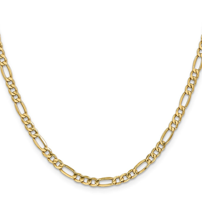 24 Inch 10k Yellow Gold 4.2mm Semi-Solid Figaro Chain Necklace
