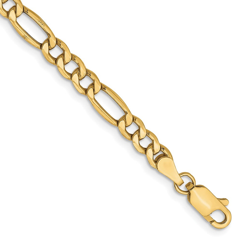 10k Yellow Gold 4.2mm Semi-Solid Figaro Chain Bracelet