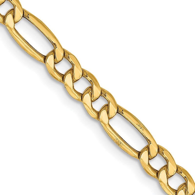 24 Inch 10k Yellow Gold 4.2mm Semi-Solid Figaro Chain Necklace