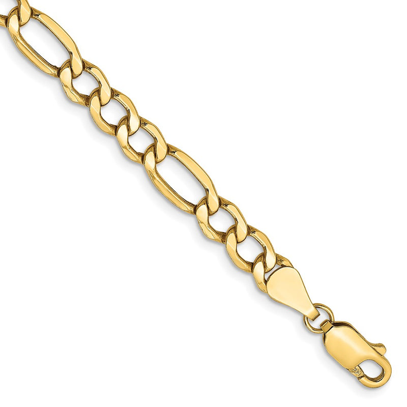 8 Inch 10k Yellow Gold 5.35mm Semi-Solid Figaro Chain Bracelet