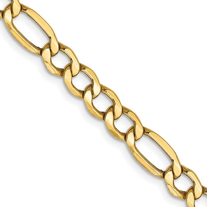 10k Yellow Gold 5.35mm Semi-Solid Figaro Chain Necklace