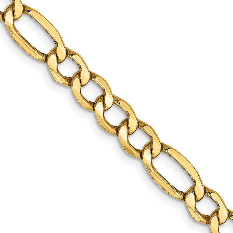 2 Inch 10k Yellow Gold 5.35mm Semi-Solid Figaro Chain Necklace