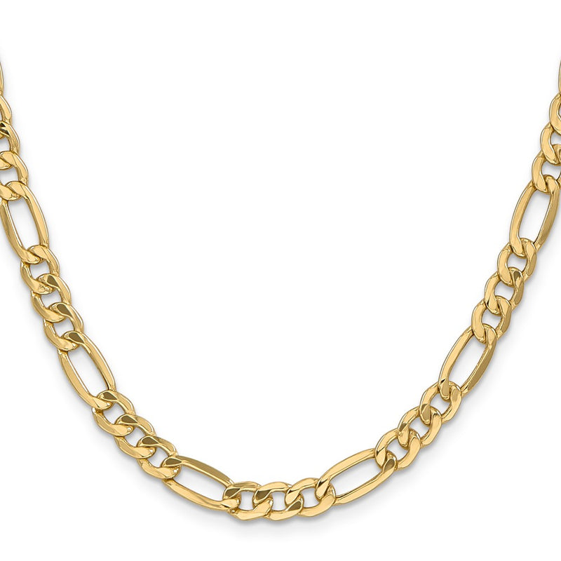 22 Inch 10k Yellow Gold 6.25mm Semi-Solid Figaro Chain Necklace