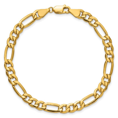 10k Yellow Gold 6.25mm Semi-Solid Figaro Chain Bracelet