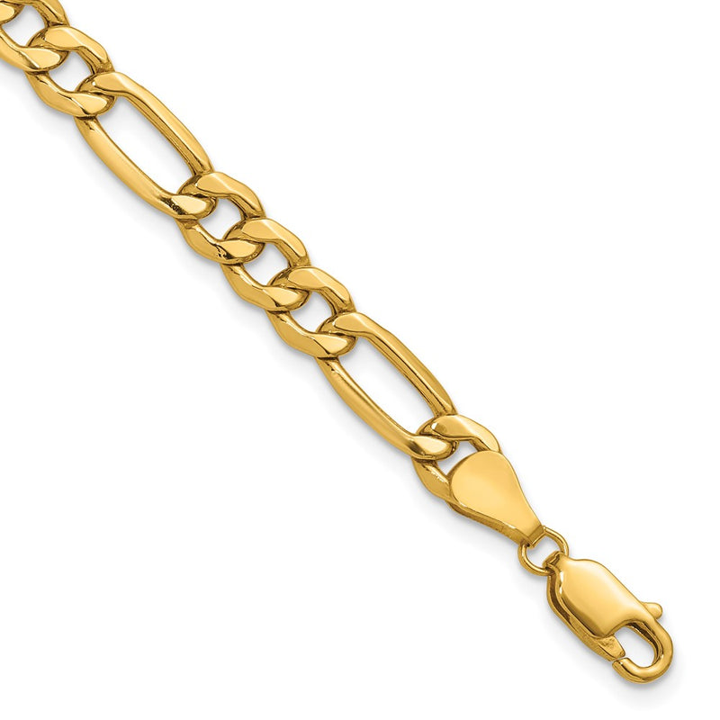 10k Yellow Gold 6.25mm Semi-Solid Figaro Chain Bracelet