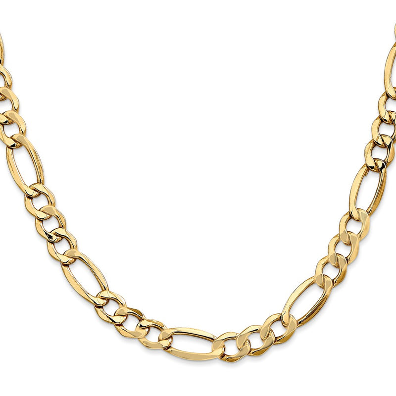 10k Yellow Gold 7.3mm Semi-Solid Figaro Chain Necklace