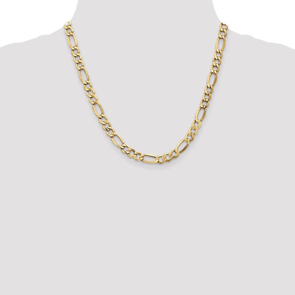 10k Yellow Gold 7.3mm Semi-Solid Figaro Chain Necklace