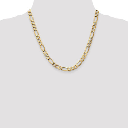 10k Yellow Gold 7.3mm Semi-Solid Figaro Chain Necklace