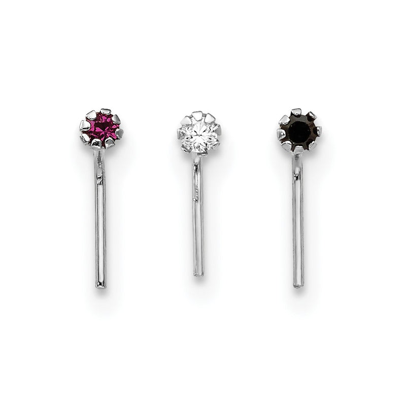 10K White Gold 1.5mm Set Of 3 Cz Nose Studs
