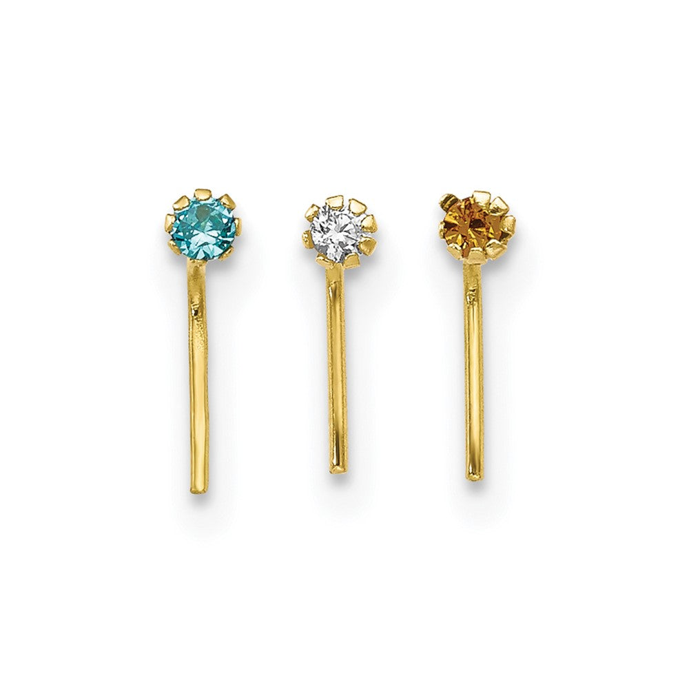 10K Yellow Gold 1.5mm Set Of 3 Cz Nose Studs