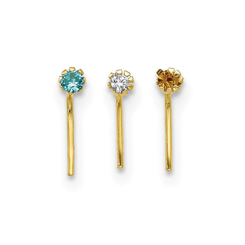 10K Yellow Gold 1.5mm Set Of 3 Cz Nose Studs