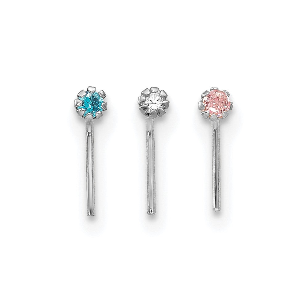 10K White Gold 1.5mm Set Of 3 Cz Nose Studs