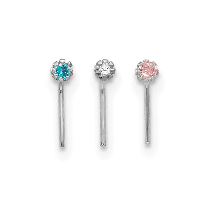 10K White Gold 1.5mm Set Of 3 Cz Nose Studs