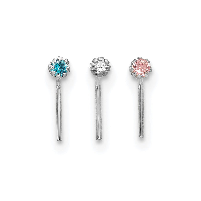 10K White Gold 1.5mm Set Of 3 Cz Nose Studs