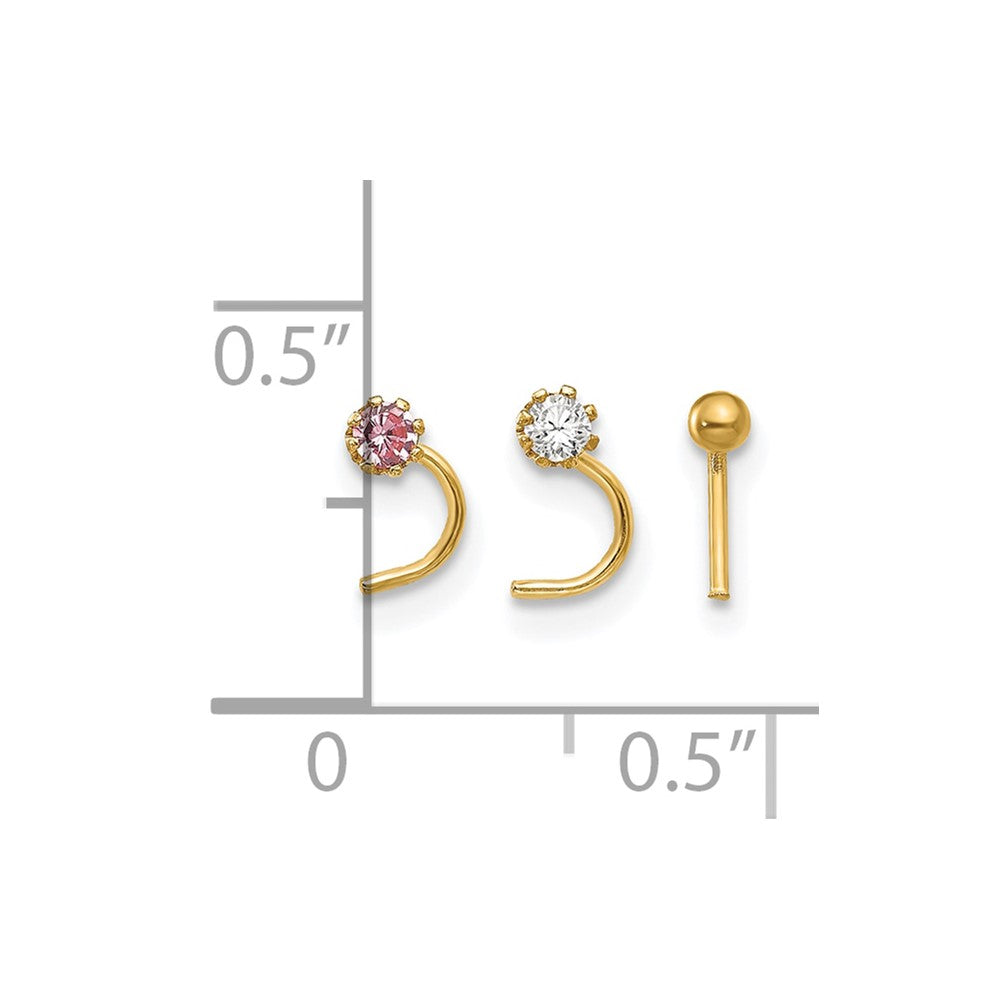 10K Yellow Gold Set Of 3 Cz Nose Studs