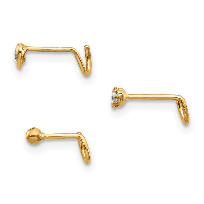 10K Yellow Gold Set Of 3 Cz Nose Studs