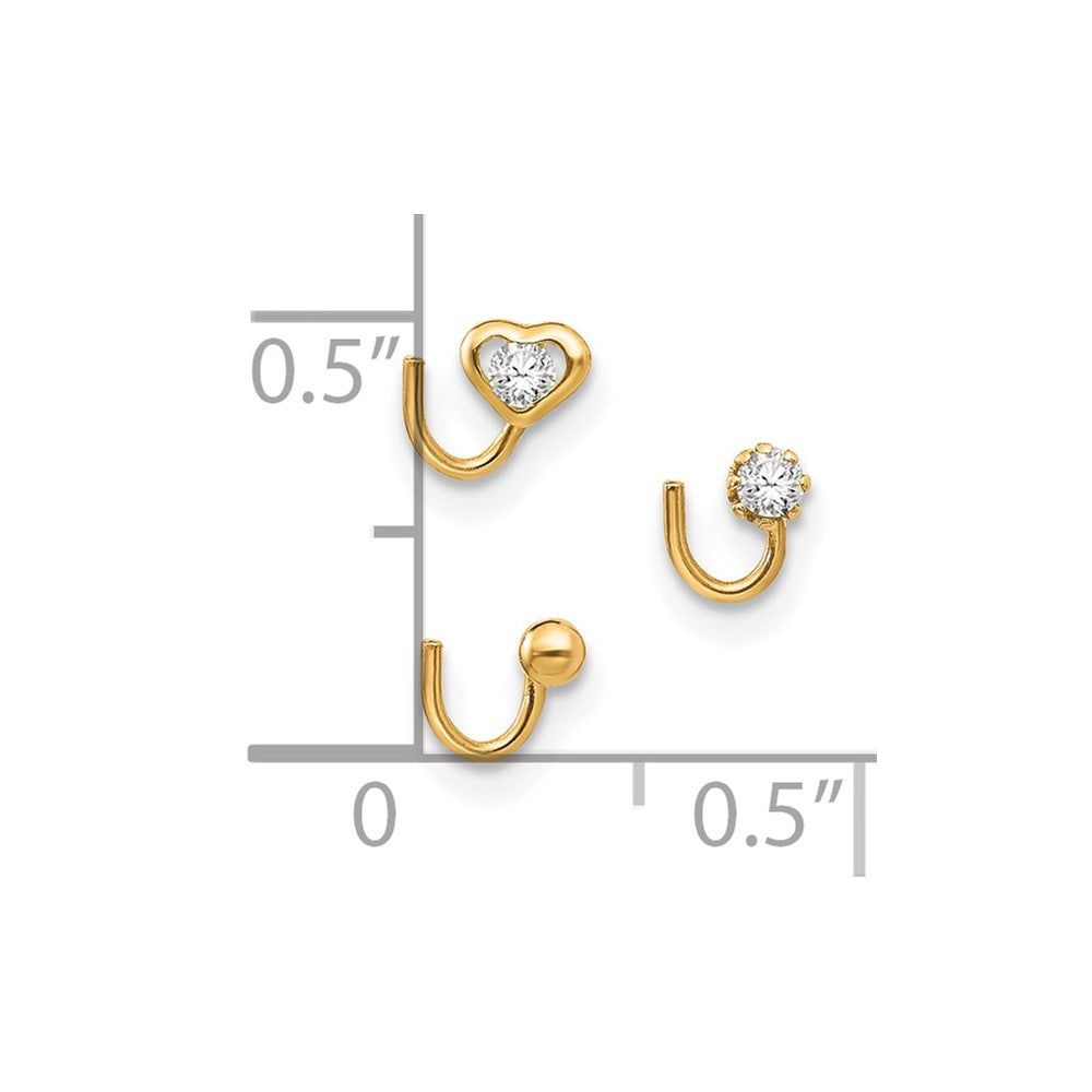 10K Yellow Gold Set Of 3 Cz Nose Studs