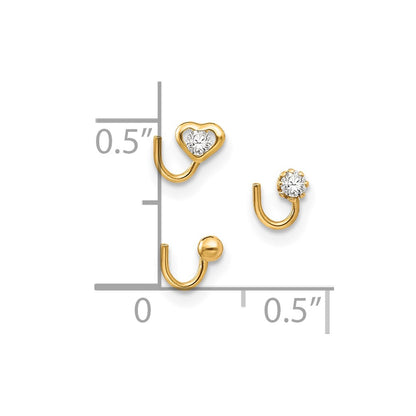 10K Yellow Gold Set Of 3 Cz Nose Studs